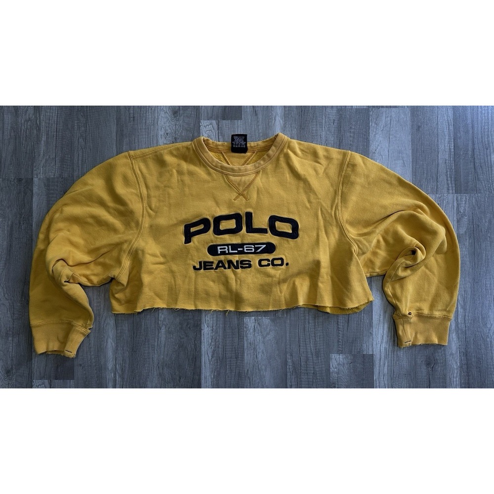 Vintage Ralph Lauren Polo Jeans Co Women's Cropped USA Flag Sweatshirt XX-Large - Picture 2 of 14